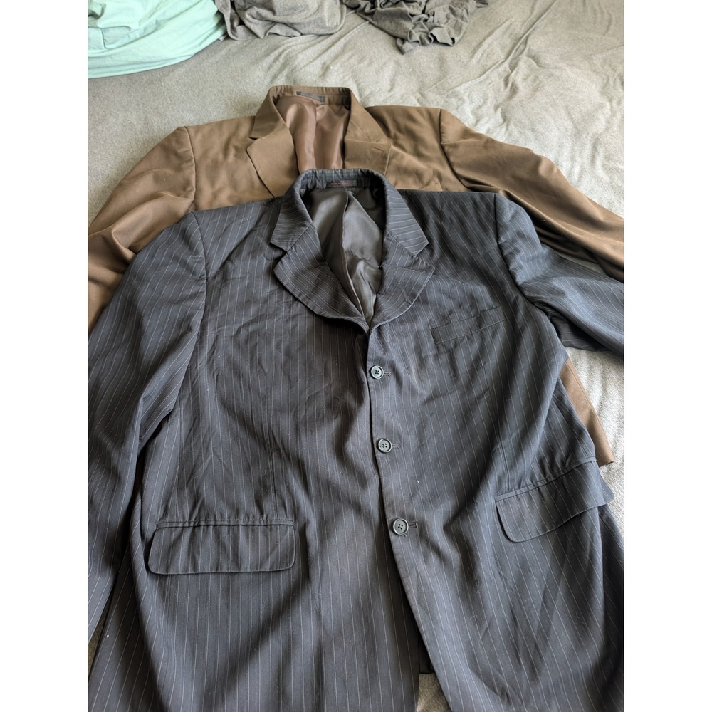 Lot of 2 Kilburne and Finch Blazers Mens 48R Brown & Navy Pinstripe Suit Jackets